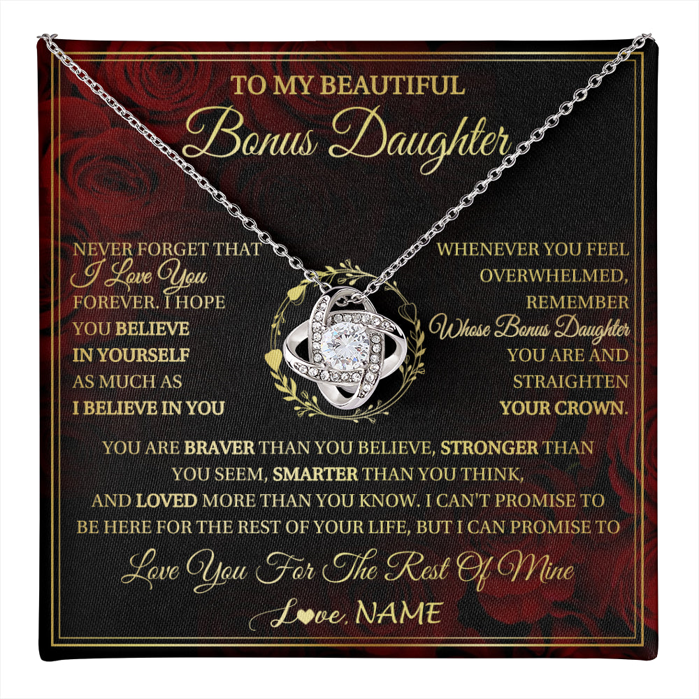 Love Knot Necklace 14K White Gold Finish | 1 | Personalized To My Beautiful Bonus Daughter Necklace Gift From Stepmom Dad I Love You Bonus Daughter Birthday Gifts Christmas Customized Gift Box Message Card | teecentury