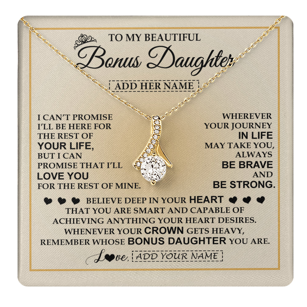 Alluring Beauty Necklace 18K Yellow Gold Finish | 1 | Personalized To My Beautiful Bonus Daughter Necklace Jewelry Present For Women Stepddaughter Birthday Mother's Day Wedding Day Christmas Gift Box Message Card | teecentury