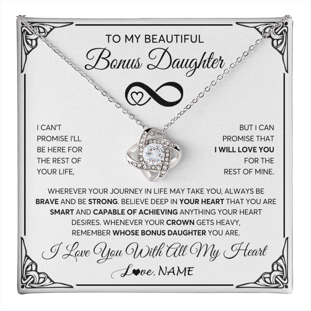Love Knot Necklace 14K White Gold Finish | 1 | Personalized To My Beautiful Bonus Daughter Necklace Women Girls From Stepdad Mom Love You Stepddaughter Birthday Christmas Customized Gift Box Message Card | teecentury