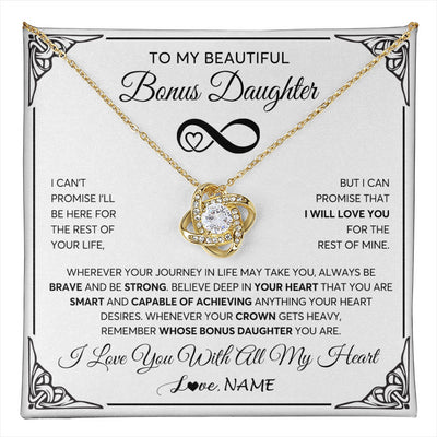 Love Knot Necklace 18K Yellow Gold Finish | 1 | Personalized To My Beautiful Bonus Daughter Necklace Women Girls From Stepdad Mom Love You Stepddaughter Birthday Christmas Customized Gift Box Message Card | teecentury