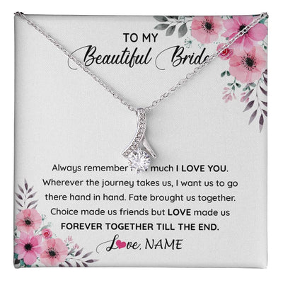 Alluring Beauty Necklace 14K White Gold Finish | 1 | Personalized To My Beautiful Bride Necklace From Groom To Future Wife Necklace From Husband On My Wedding Day Customized Gift Box Message Card | teecentury