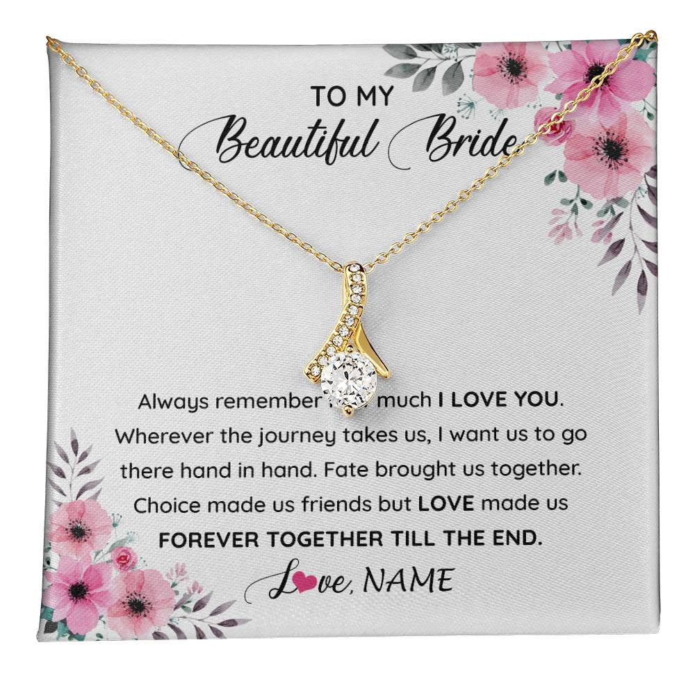 Alluring Beauty Necklace 18K Yellow Gold Finish | 1 | Personalized To My Beautiful Bride Necklace From Groom To Future Wife Necklace From Husband On My Wedding Day Customized Gift Box Message Card | teecentury
