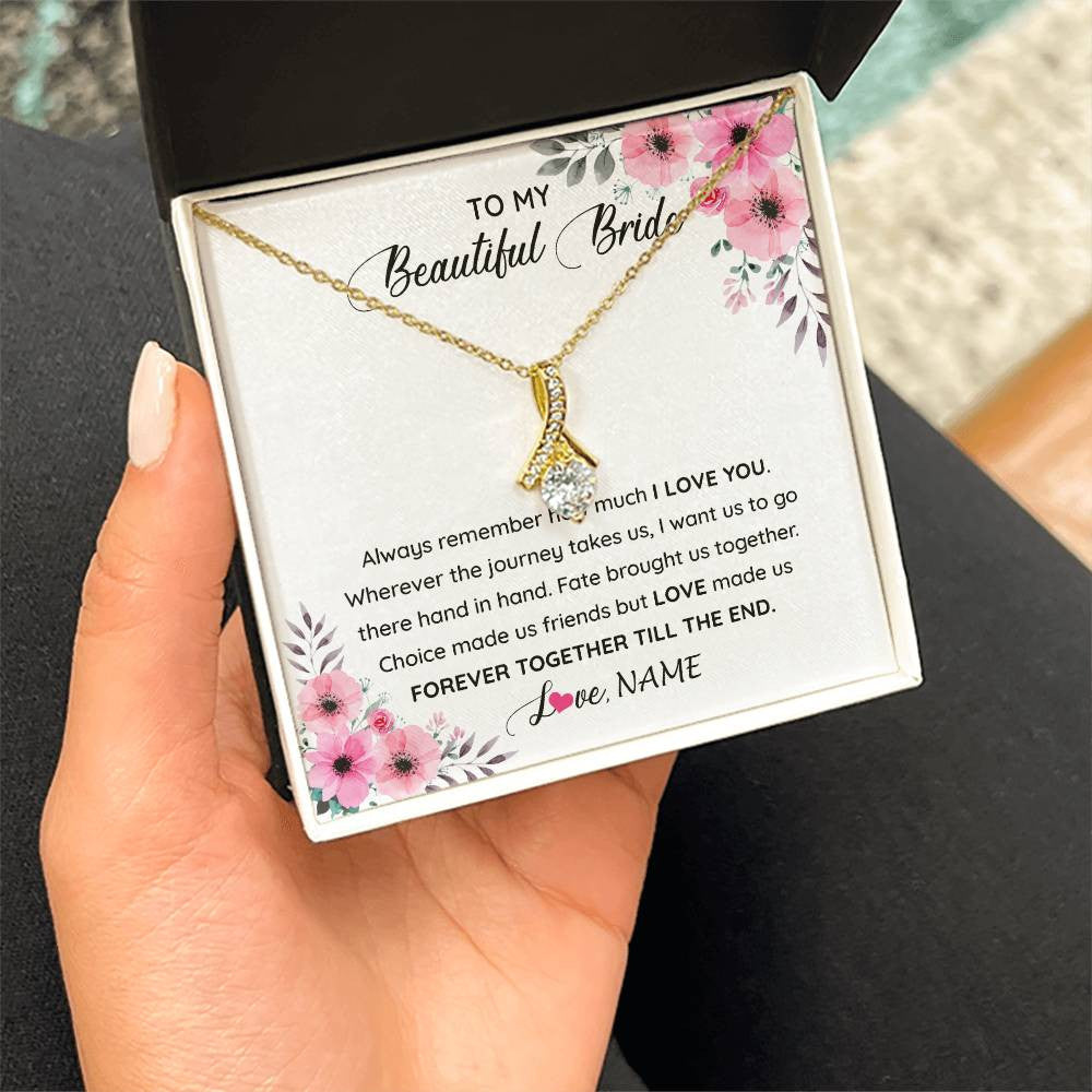 Alluring Beauty Necklace 18K Yellow Gold Finish | 2 | Personalized To My Beautiful Bride Necklace From Groom To Future Wife Necklace From Husband On My Wedding Day Customized Gift Box Message Card | teecentury