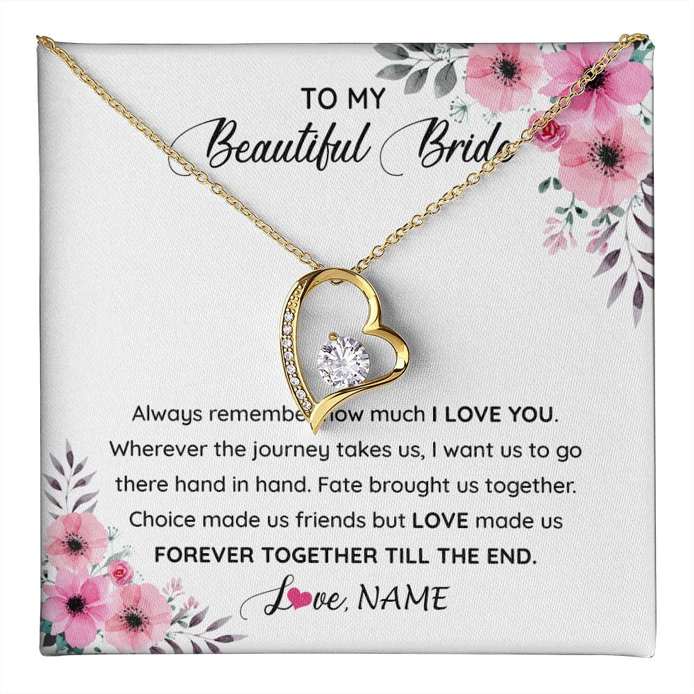 Forever Love Necklace 18K Yellow Gold Finish | 1 | Personalized To My Beautiful Bride Necklace From Groom To Future Wife Necklace From Husband On My Wedding Day Customized Gift Box Message Card | teecentury