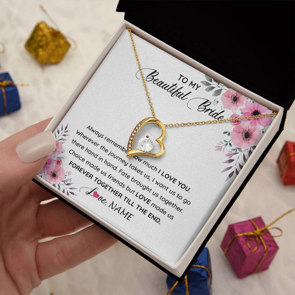 Forever Love Necklace 18K Yellow Gold Finish | 2 | Personalized To My Beautiful Bride Necklace From Groom To Future Wife Necklace From Husband On My Wedding Day Customized Gift Box Message Card | teecentury