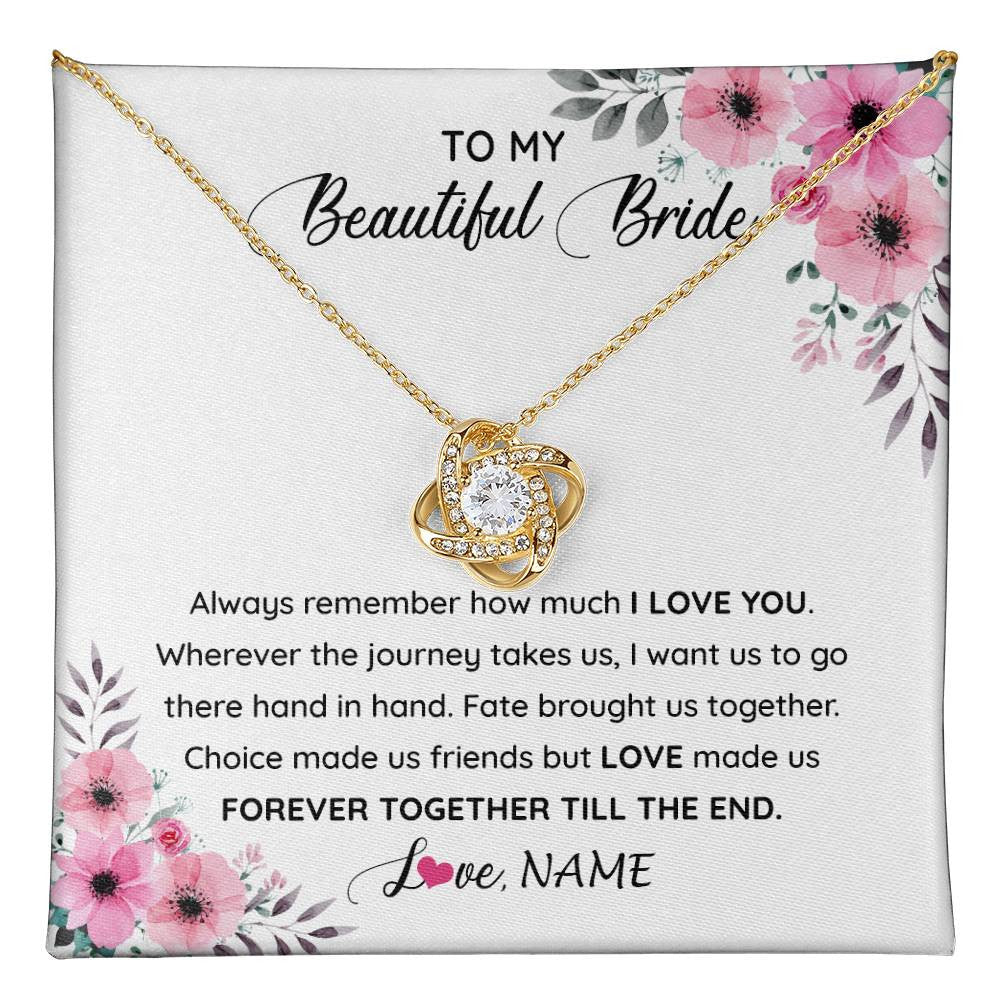 Love Knot Necklace 18K Yellow Gold Finish | 1 | Personalized To My Beautiful Bride Necklace From Groom To Future Wife Necklace From Husband On My Wedding Day Customized Gift Box Message Card | teecentury
