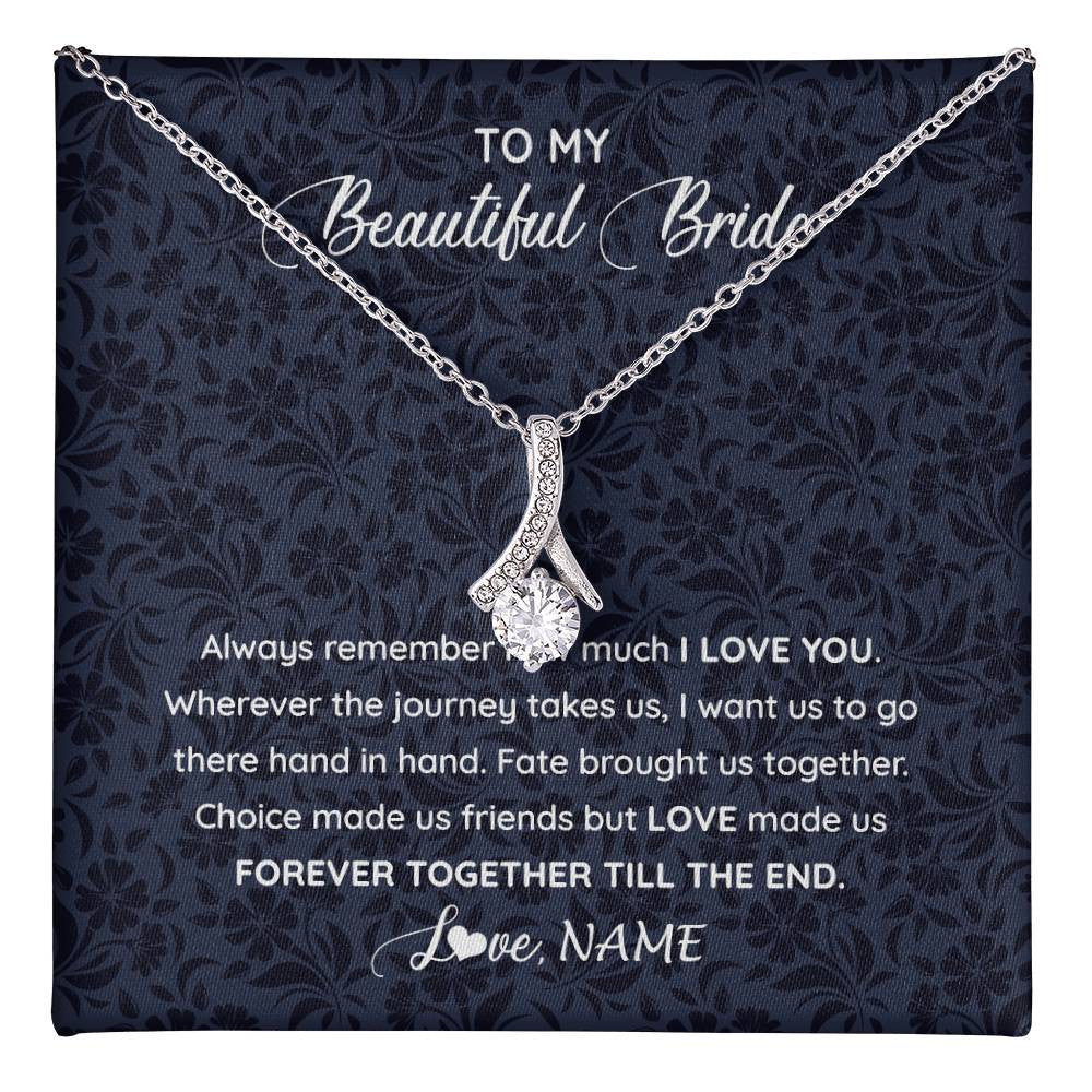 Alluring Beauty Necklace 14K White Gold Finish | 1 | Personalized To My Beautiful Bride Necklace Groom To Future Wife From Husband On My Wedding Day Customized Gift Box Message Card | teecentury