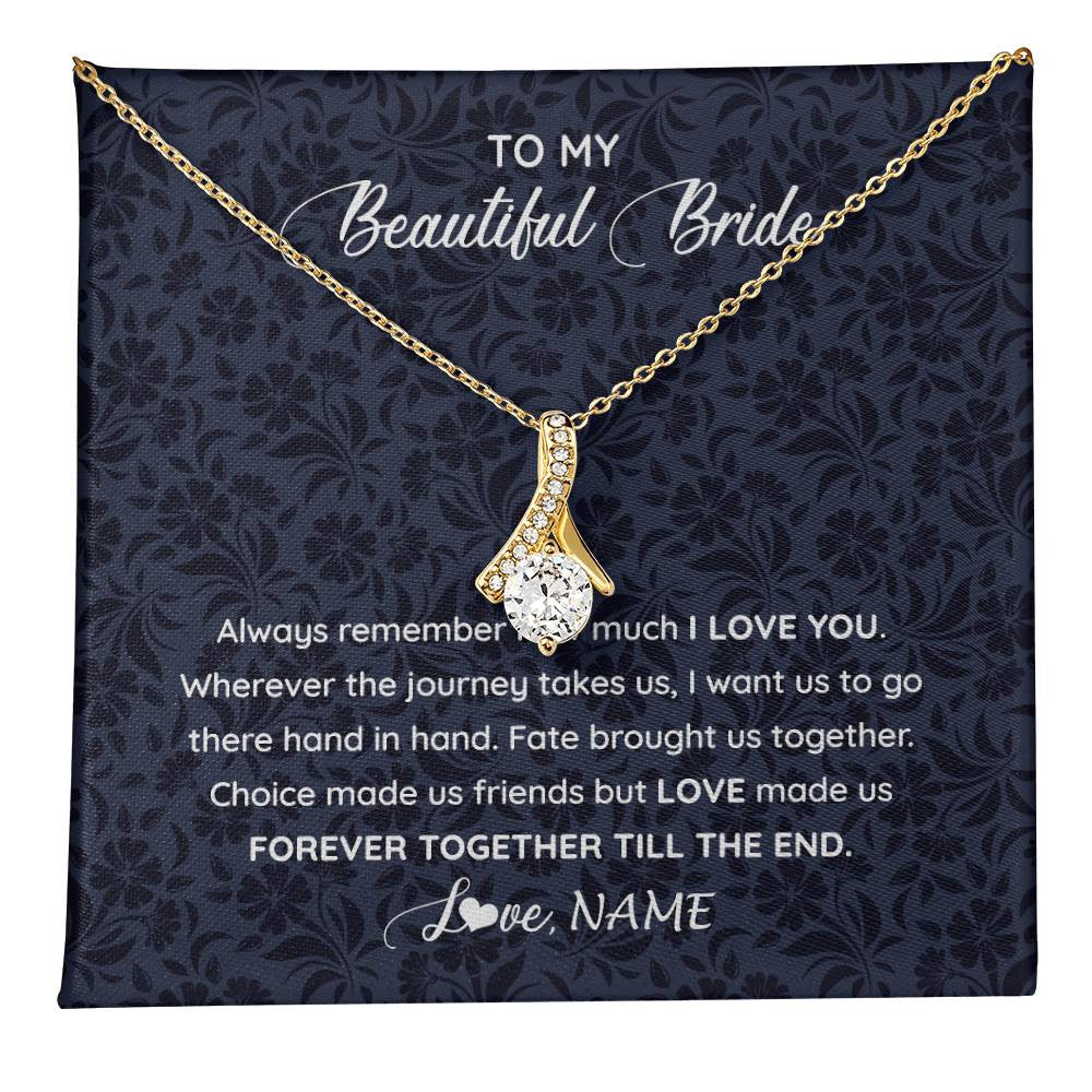 Alluring Beauty Necklace 18K Yellow Gold Finish | 1 | Personalized To My Beautiful Bride Necklace Groom To Future Wife From Husband On My Wedding Day Customized Gift Box Message Card | teecentury