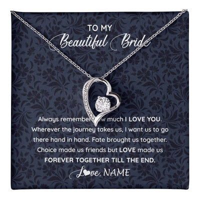 Forever Love Necklace 14K White Gold Finish | 1 | Personalized To My Beautiful Bride Necklace Groom To Future Wife From Husband On My Wedding Day Customized Gift Box Message Card | teecentury