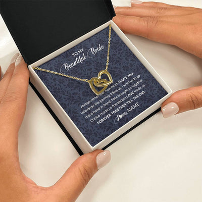 Interlocking Hearts Necklace 18K Yellow Gold Finish | 2 | Personalized To My Beautiful Bride Necklace Groom To Future Wife From Husband On My Wedding Day Customized Gift Box Message Card | teecentury