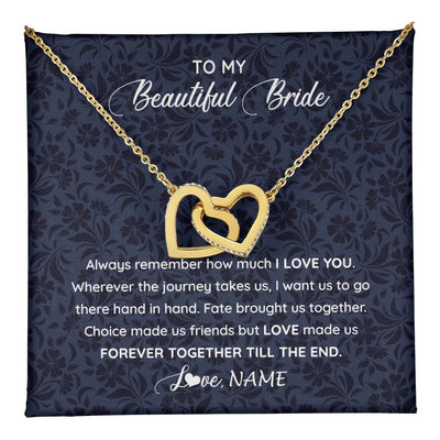 Interlocking Hearts Necklace 18K Yellow Gold Finish | 1 | Personalized To My Beautiful Bride Necklace Groom To Future Wife From Husband On My Wedding Day Customized Gift Box Message Card | teecentury