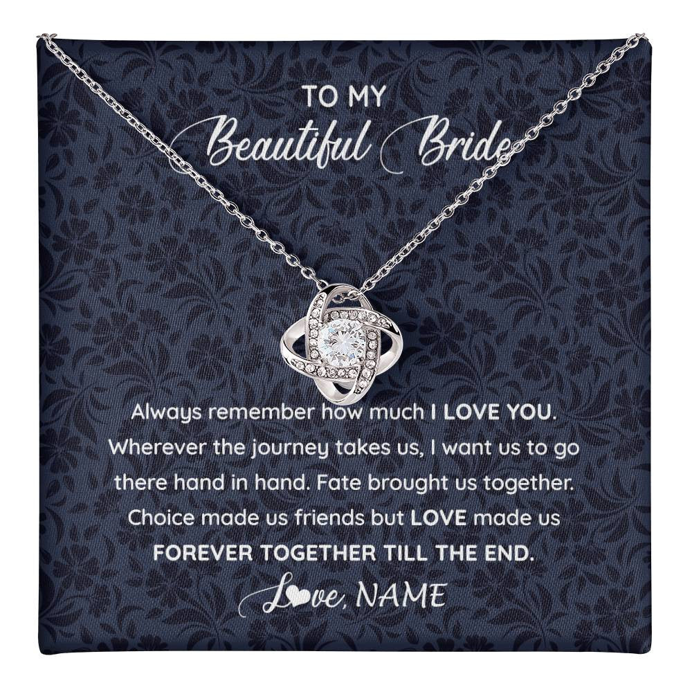 Love Knot Necklace 14K White Gold Finish | 1 | Personalized To My Beautiful Bride Necklace Groom To Future Wife From Husband On My Wedding Day Customized Gift Box Message Card | teecentury
