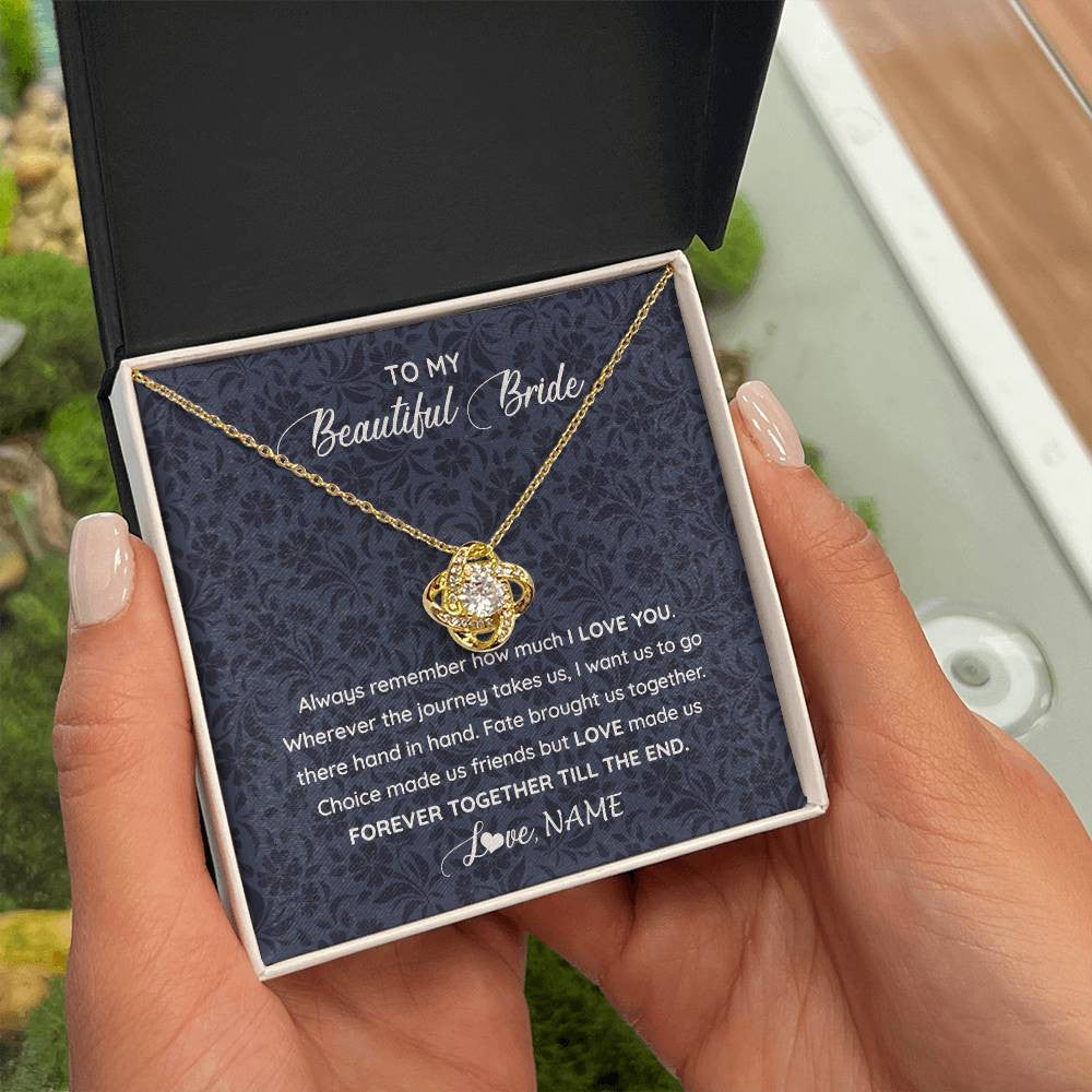 Love Knot Necklace 18K Yellow Gold Finish | 2 | Personalized To My Beautiful Bride Necklace Groom To Future Wife From Husband On My Wedding Day Customized Gift Box Message Card | teecentury