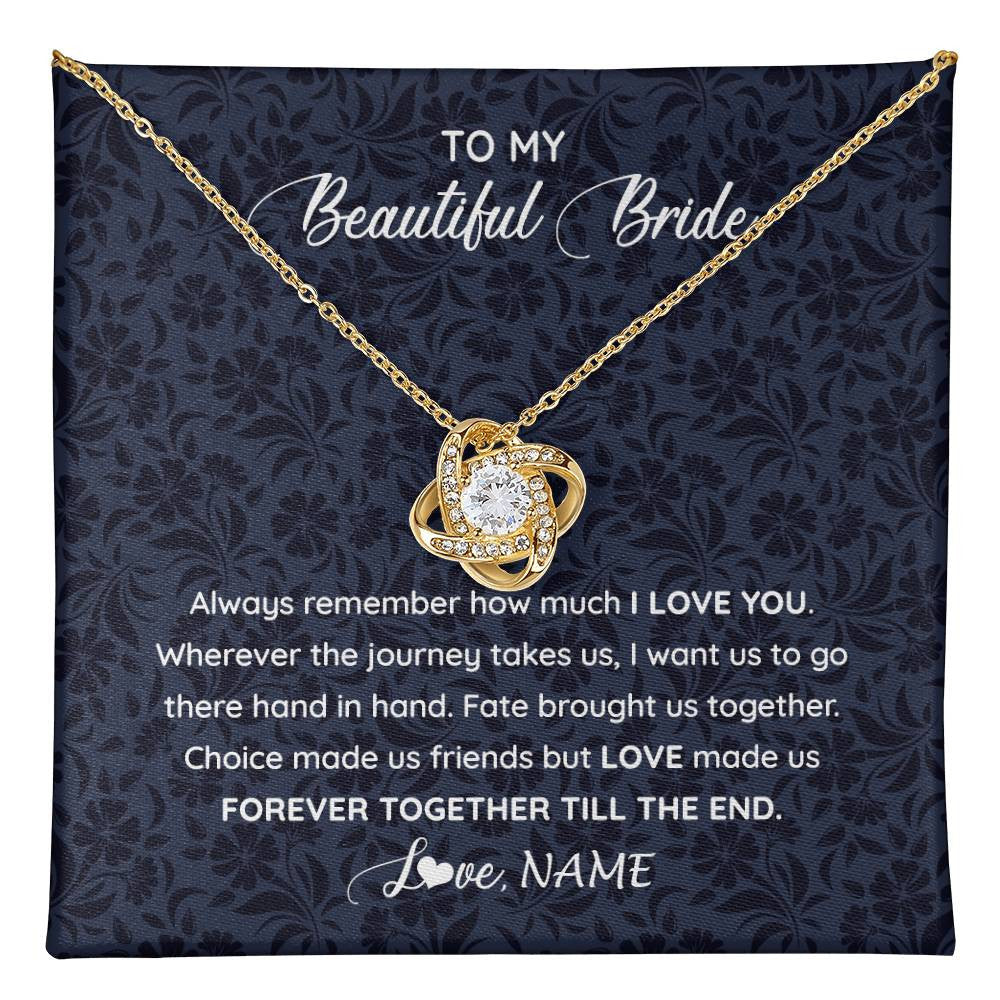 Love Knot Necklace 18K Yellow Gold Finish | 1 | Personalized To My Beautiful Bride Necklace Groom To Future Wife From Husband On My Wedding Day Customized Gift Box Message Card | teecentury