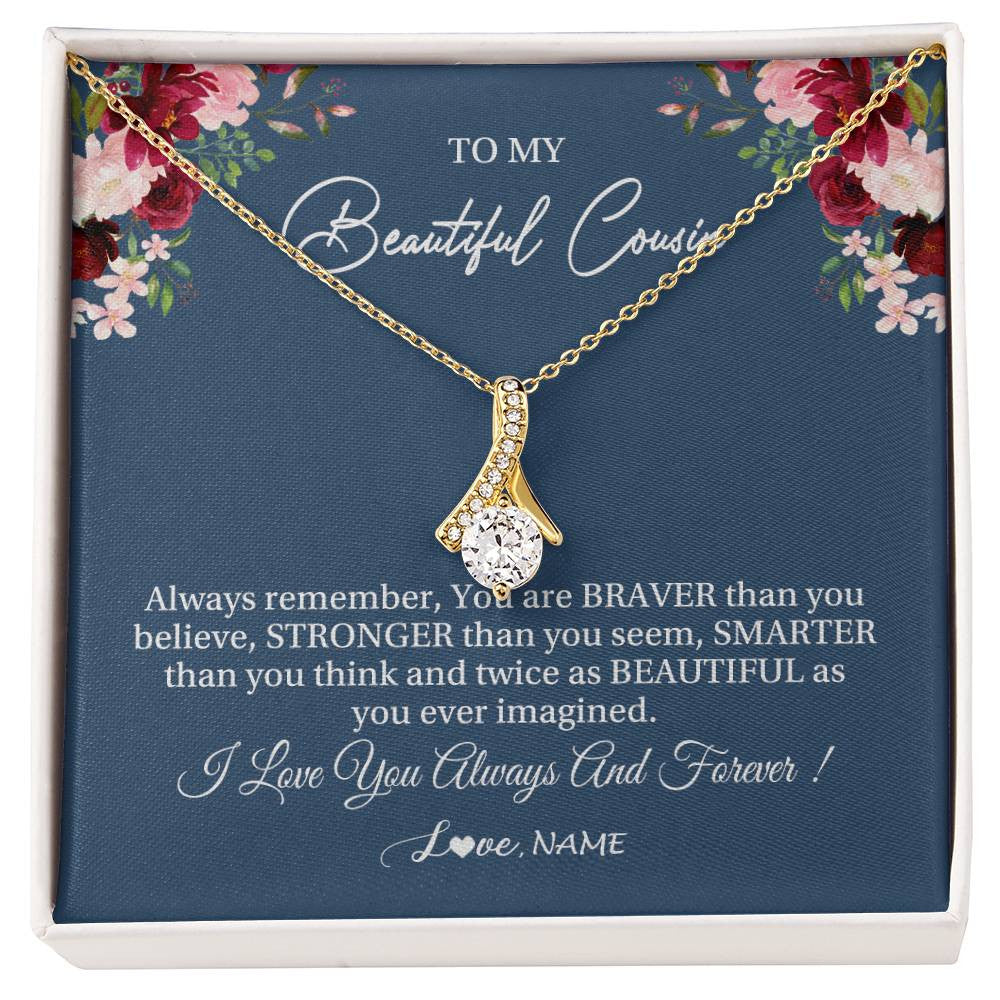Alluring Beauty Necklace 18K Yellow Gold Finish | Personalized To My Beautiful Cousin Necklace From Family Braver Stronger Smarter Cousin Pendant Jewelry Birthday Graduation Christmas Customized Message Card | teecentury