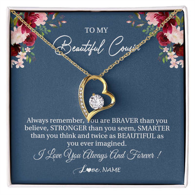 Forever Love Necklace 18K Yellow Gold Finish | Personalized To My Beautiful Cousin Necklace From Family Braver Stronger Smarter Cousin Pendant Jewelry Birthday Graduation Christmas Customized Message Card | teecentury