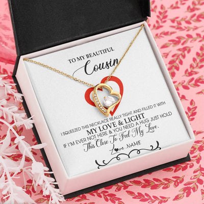 Forever Love Necklace 18K Yellow Gold Finish | Personalized To My Beautiful Cousin Necklace From Family Filled With My Love and Light Cousin Pendant Jewelry Birthday Christmas Customized Message Card | teecentury