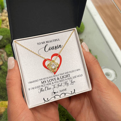 Love Knot Necklace 18K Yellow Gold Finish | Personalized To My Beautiful Cousin Necklace From Family Filled With My Love and Light Cousin Pendant Jewelry Birthday Christmas Customized Message Card | teecentury
