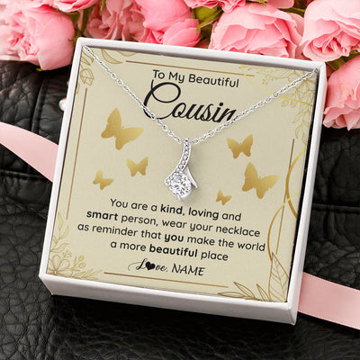 Alluring Beauty Necklace 14K White Gold Finish | 2 | Personalized To My Beautiful Cousin Necklace From Family You Are A Kind Loving Cousin Birthday Gifts Jewelry Christmas Customized Gift Box Message Card | teecentury