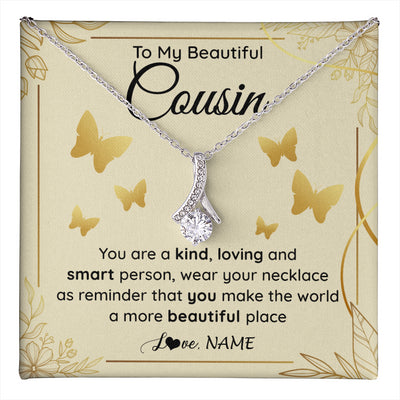 Alluring Beauty Necklace 14K White Gold Finish | 1 | Personalized To My Beautiful Cousin Necklace From Family You Are A Kind Loving Cousin Birthday Gifts Jewelry Christmas Customized Gift Box Message Card | teecentury