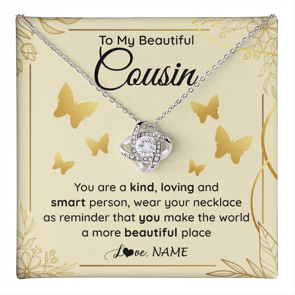 Love Knot Necklace 14K White Gold Finish | 1 | Personalized To My Beautiful Cousin Necklace From Family You Are A Kind Loving Cousin Birthday Gifts Jewelry Christmas Customized Gift Box Message Card | teecentury