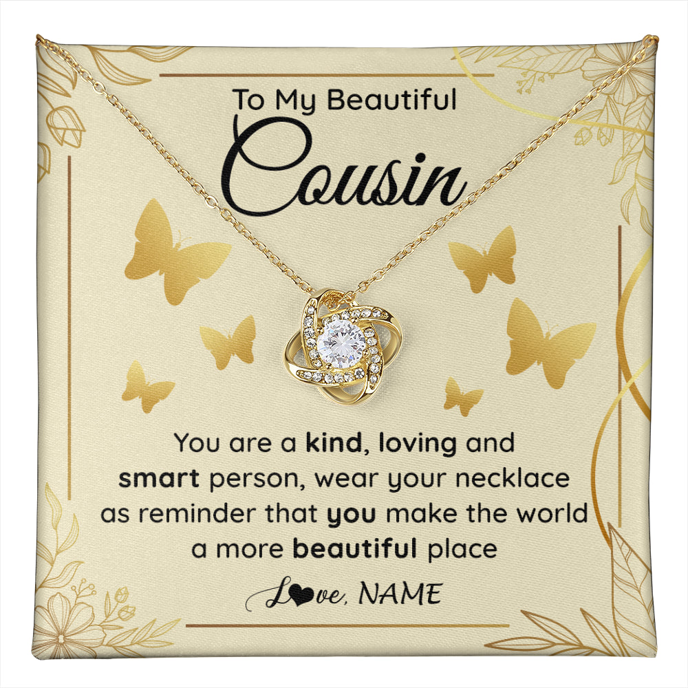 Love Knot Necklace 18K Yellow Gold Finish | 1 | Personalized To My Beautiful Cousin Necklace From Family You Are A Kind Loving Cousin Birthday Gifts Jewelry Christmas Customized Gift Box Message Card | teecentury