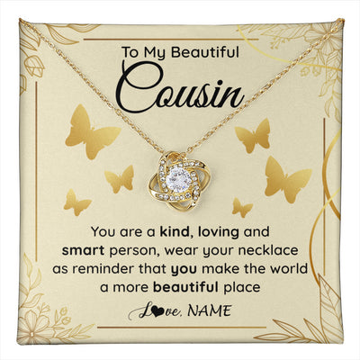 Love Knot Necklace 18K Yellow Gold Finish | 1 | Personalized To My Beautiful Cousin Necklace From Family You Are A Kind Loving Cousin Birthday Gifts Jewelry Christmas Customized Gift Box Message Card | teecentury