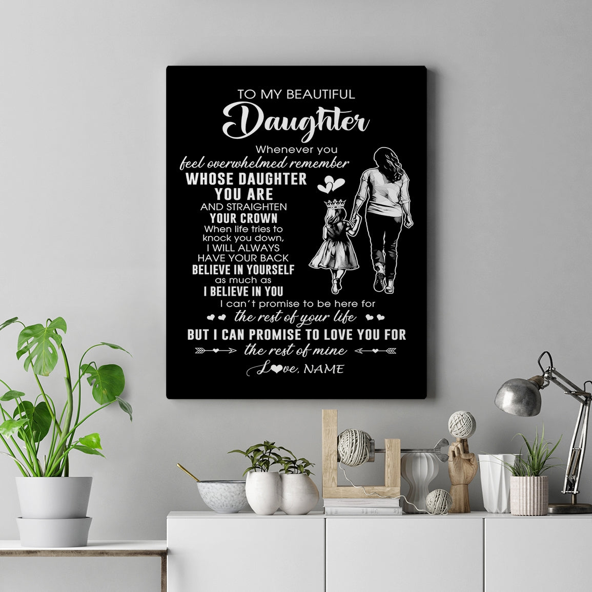 Personalized To My Beautiful Daughter Canvas From Mom Mother Father Believe In Yourself Daughter Birthday Gifts Christmas Custom Wall Art Print Framed Canvas | teecentury