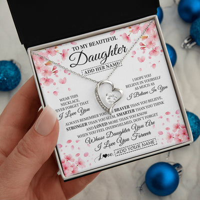 Forever Love Necklace 14K White Gold Finish | 2 | Personalized To My Beautiful Daughter From Mom Dad Mother Father Necklace Never Forget Birthday Gifts For Daughter Gift Christmas Gift Box Message Card | teecentury.myshopify