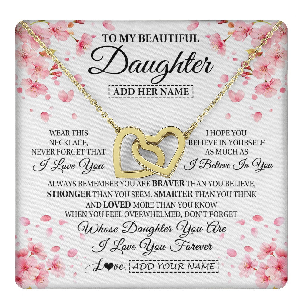 Interlocking Hearts Necklace 18K Yellow Gold Finish | 1 | Personalized To My Beautiful Daughter From Mom Dad Mother Father Necklace Never Forget Birthday Gifts For Daughter Gift Christmas Gift Box Message Card | teecentury.myshopify