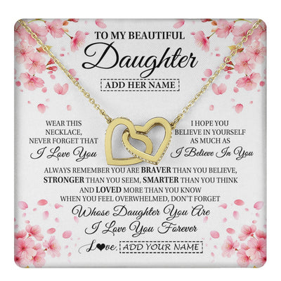 Interlocking Hearts Necklace 18K Yellow Gold Finish | 1 | Personalized To My Beautiful Daughter From Mom Dad Mother Father Necklace Never Forget Birthday Gifts For Daughter Gift Christmas Gift Box Message Card | teecentury.myshopify