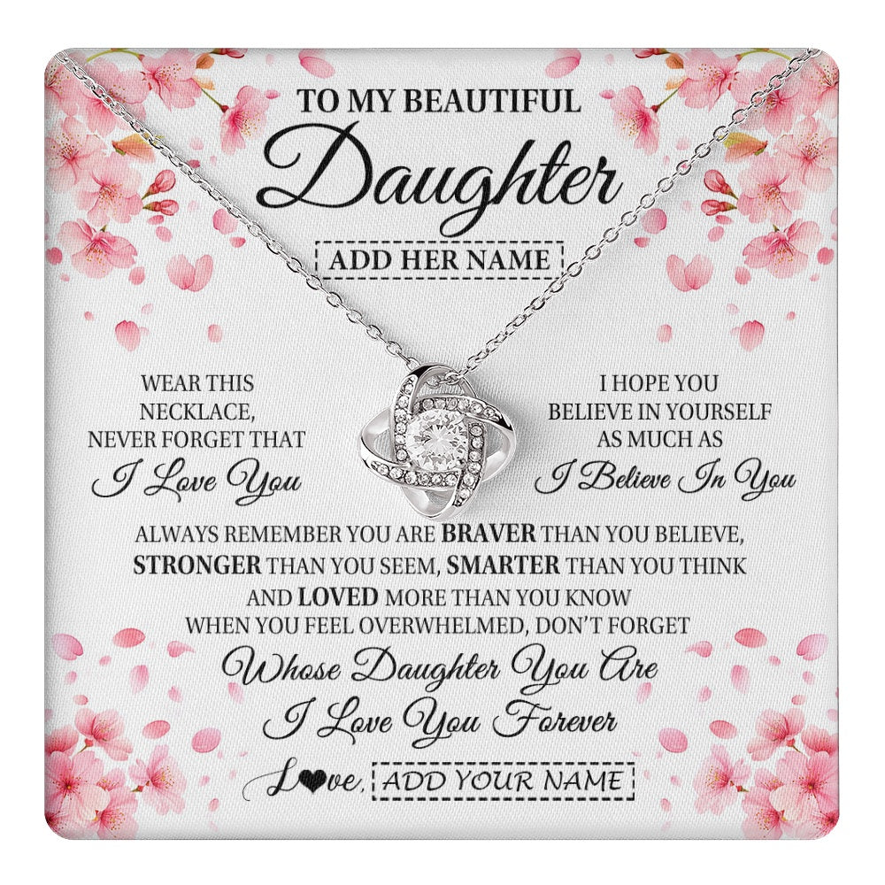 Love Knot Necklace 14K White Gold Finish | 1 | Personalized To My Beautiful Daughter From Mom Dad Mother Father Necklace Never Forget Birthday Gifts For Daughter Gift Christmas Gift Box Message Card | teecentury.myshopify