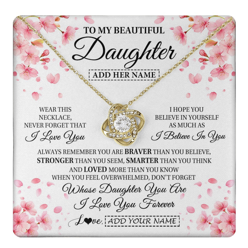Love Knot Necklace 18K Yellow Gold Finish | 1 | Personalized To My Beautiful Daughter From Mom Dad Mother Father Necklace Never Forget Birthday Gifts For Daughter Gift Christmas Gift Box Message Card | teecentury.myshopify