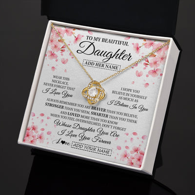 Love Knot Necklace 18K Yellow Gold Finish | 2 | Personalized To My Beautiful Daughter From Mom Dad Mother Father Necklace Never Forget Birthday Gifts For Daughter Gift Christmas Gift Box Message Card | teecentury.myshopify