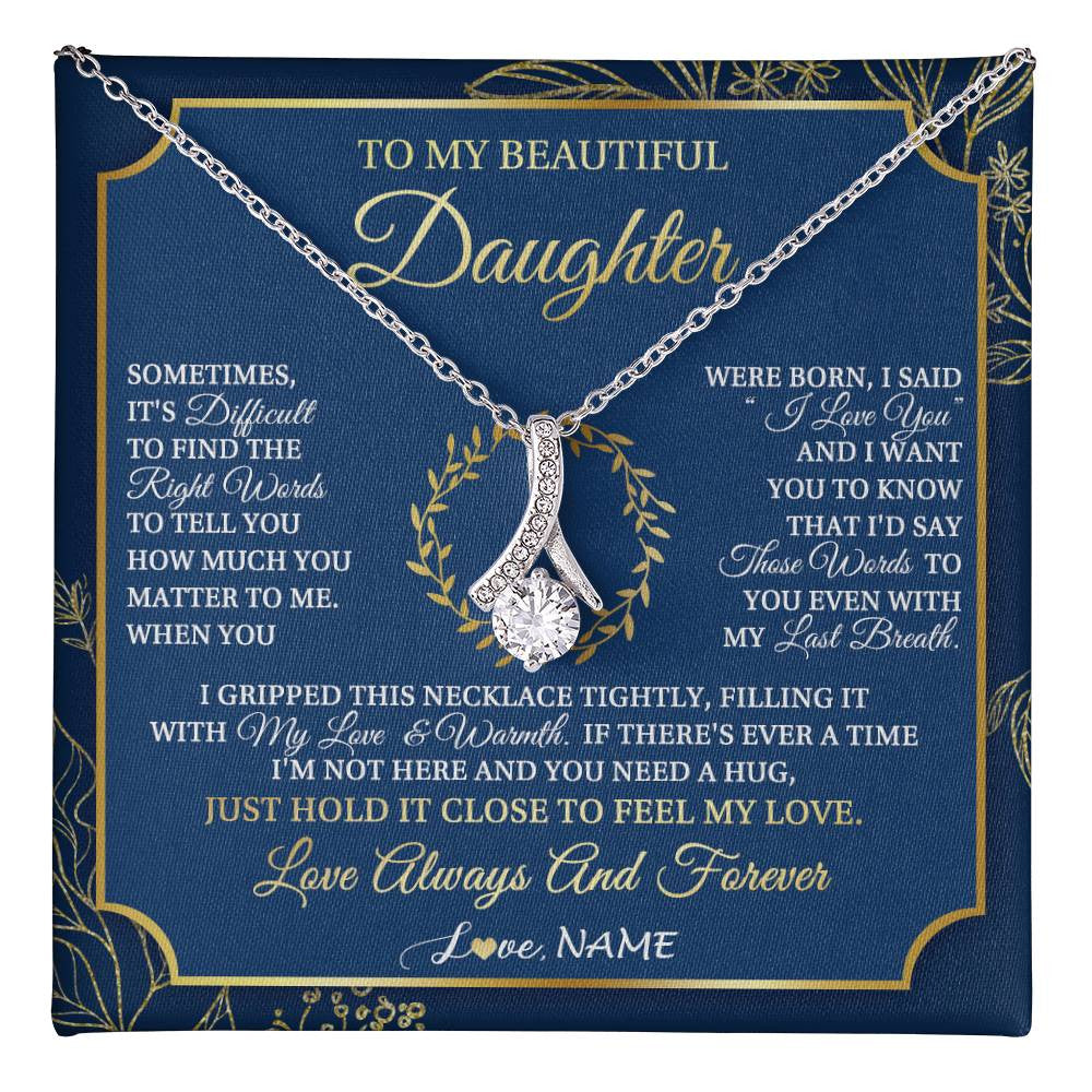 Alluring Beauty Necklace 14K White Gold Finish | 1 | Personalized To My Beautiful Daughter From Mom Dad Mother I Gripped This Necklace Daughter Jewelry Birthday Gifts Christmas Customized Gift Box Message Card | teecentury