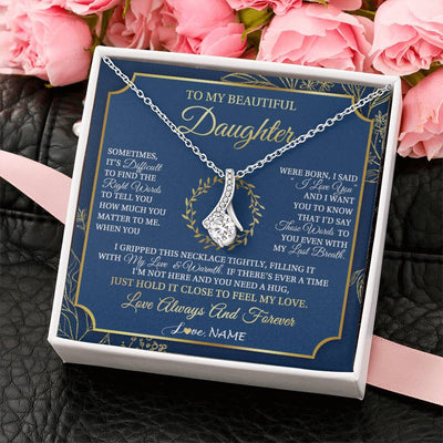 Alluring Beauty Necklace 14K White Gold Finish | 2 | Personalized To My Beautiful Daughter From Mom Dad Mother I Gripped This Necklace Daughter Jewelry Birthday Gifts Christmas Customized Gift Box Message Card | teecentury