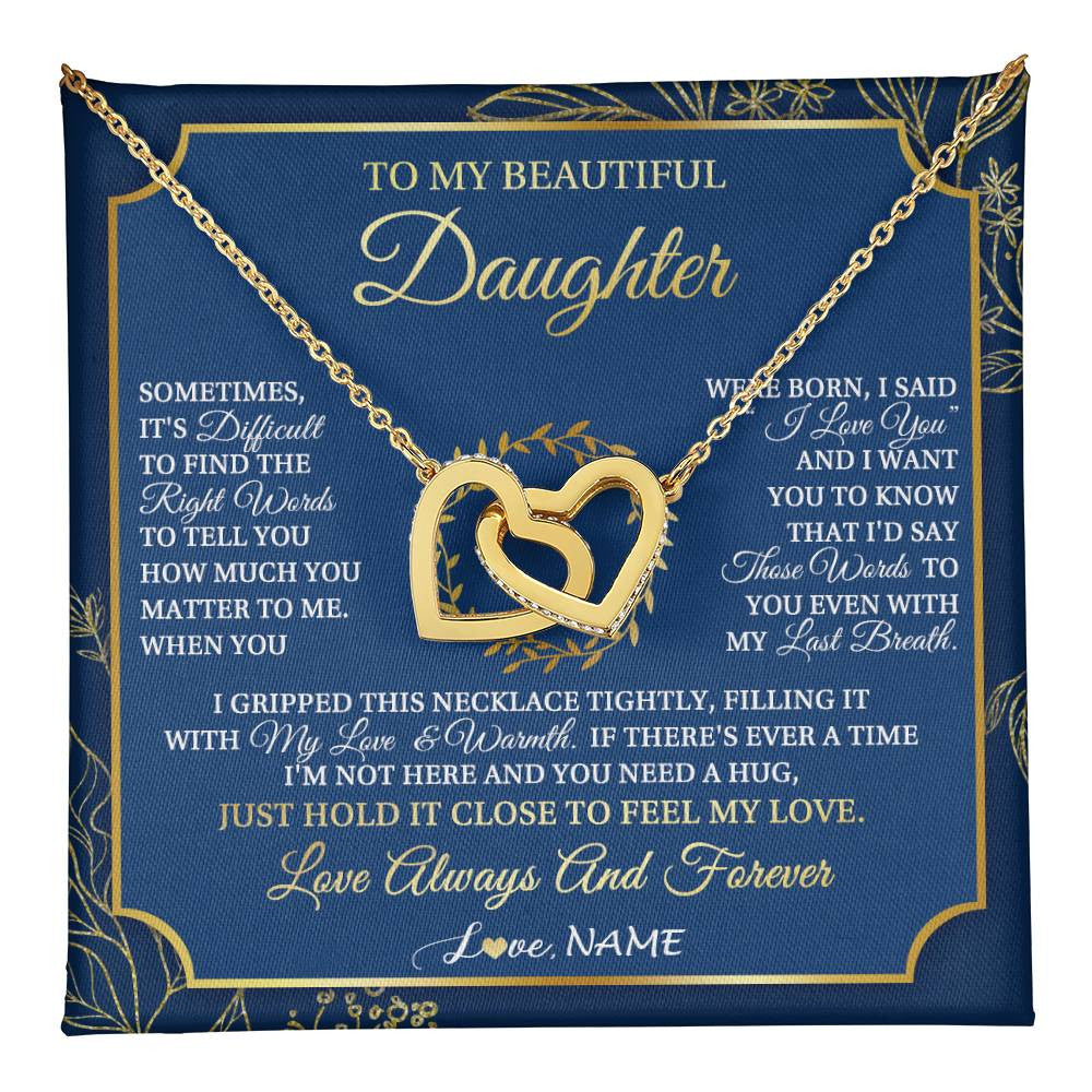 Interlocking Hearts Necklace 18K Yellow Gold Finish | 1 | Personalized To My Beautiful Daughter From Mom Dad Mother I Gripped This Necklace Daughter Jewelry Birthday Gifts Christmas Customized Gift Box Message Card | teecentury