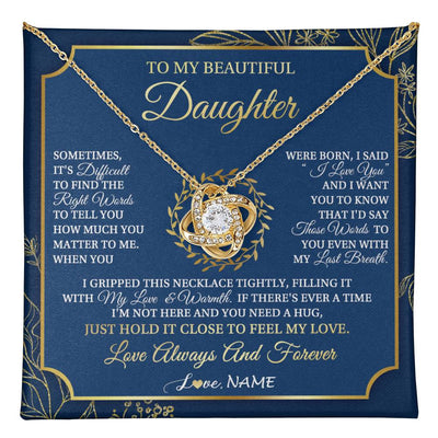 Love Knot Necklace 18K Yellow Gold Finish | 1 | Personalized To My Beautiful Daughter From Mom Dad Mother I Gripped This Necklace Daughter Jewelry Birthday Gifts Christmas Customized Gift Box Message Card | teecentury