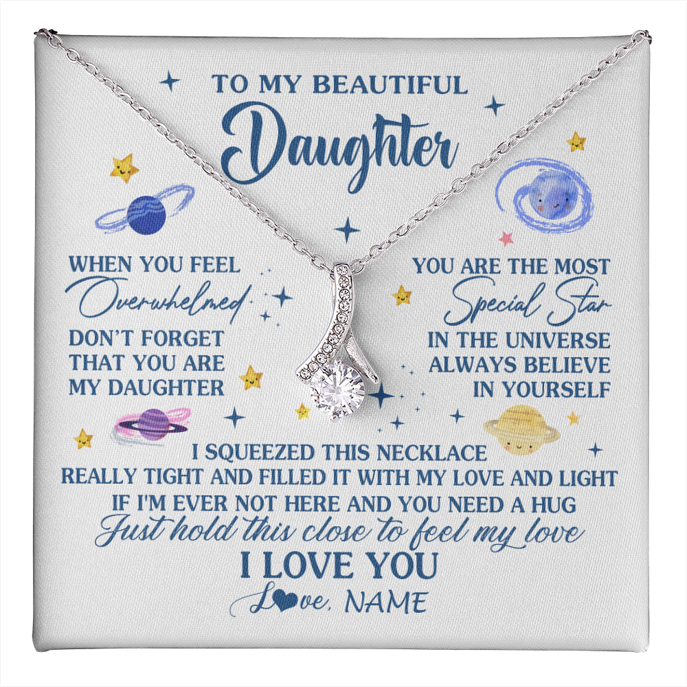 Alluring Beauty Necklace 14K White Gold Finish | 1 | Personalized To My Beautiful Daughter Gifs From Mom Necklace Inspirational Daughter Birthday Jewelry Graduation Christmas Customized Gift Box Message Card | teecentury