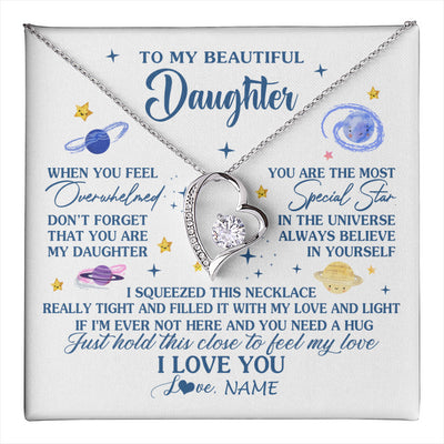 Forever Love Necklace 14K White Gold Finish | 1 | Personalized To My Beautiful Daughter Gifs From Mom Necklace Inspirational Daughter Birthday Jewelry Graduation Christmas Customized Gift Box Message Card | teecentury