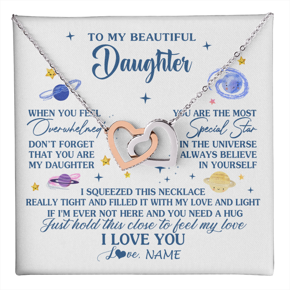 Interlocking Hearts Necklace Stainless Steel & Rose Gold Finish | 1 | Personalized To My Beautiful Daughter Gifs From Mom Necklace Inspirational Daughter Birthday Jewelry Graduation Christmas Customized Gift Box Message Card | teecentury