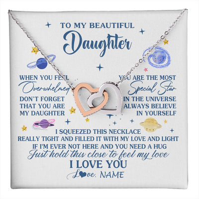 Interlocking Hearts Necklace Stainless Steel & Rose Gold Finish | 1 | Personalized To My Beautiful Daughter Gifs From Mom Necklace Inspirational Daughter Birthday Jewelry Graduation Christmas Customized Gift Box Message Card | teecentury