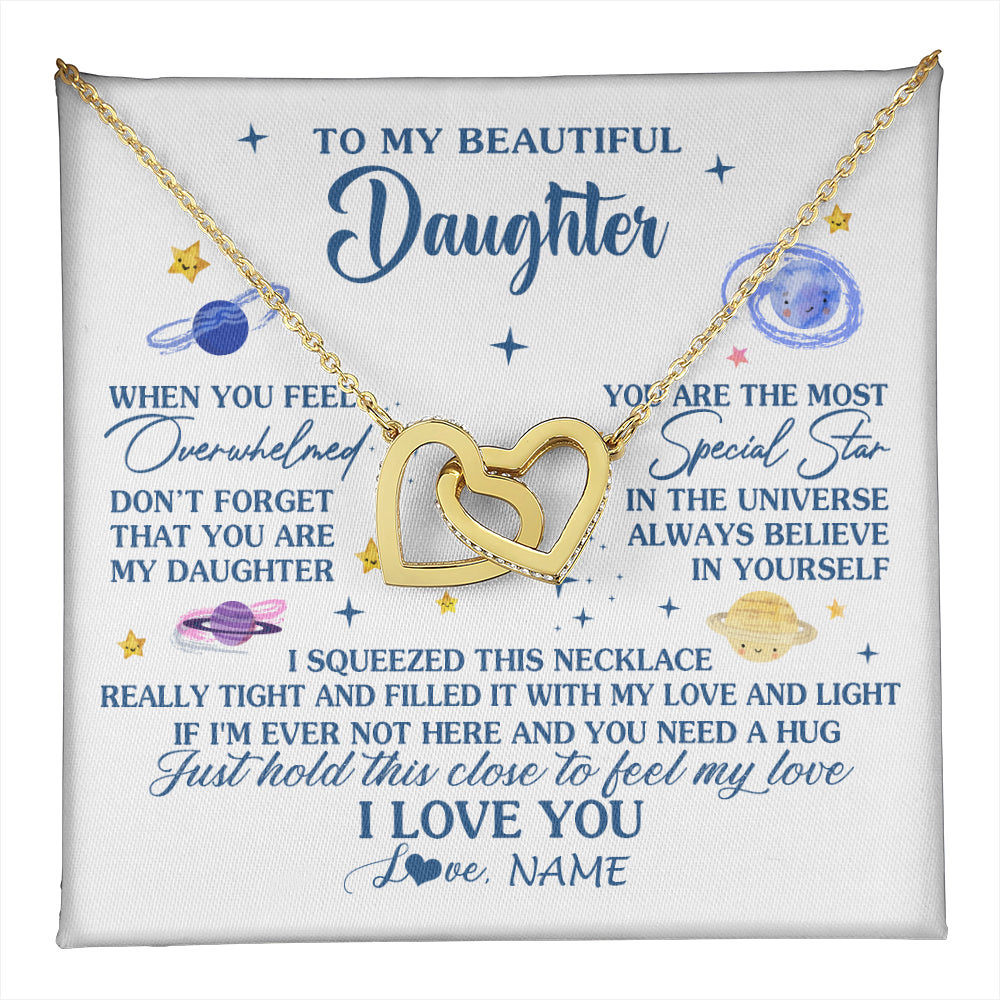 Interlocking Hearts Necklace 18K Yellow Gold Finish | 1 | Personalized To My Beautiful Daughter Gifs From Mom Necklace Inspirational Daughter Birthday Jewelry Graduation Christmas Customized Gift Box Message Card | teecentury