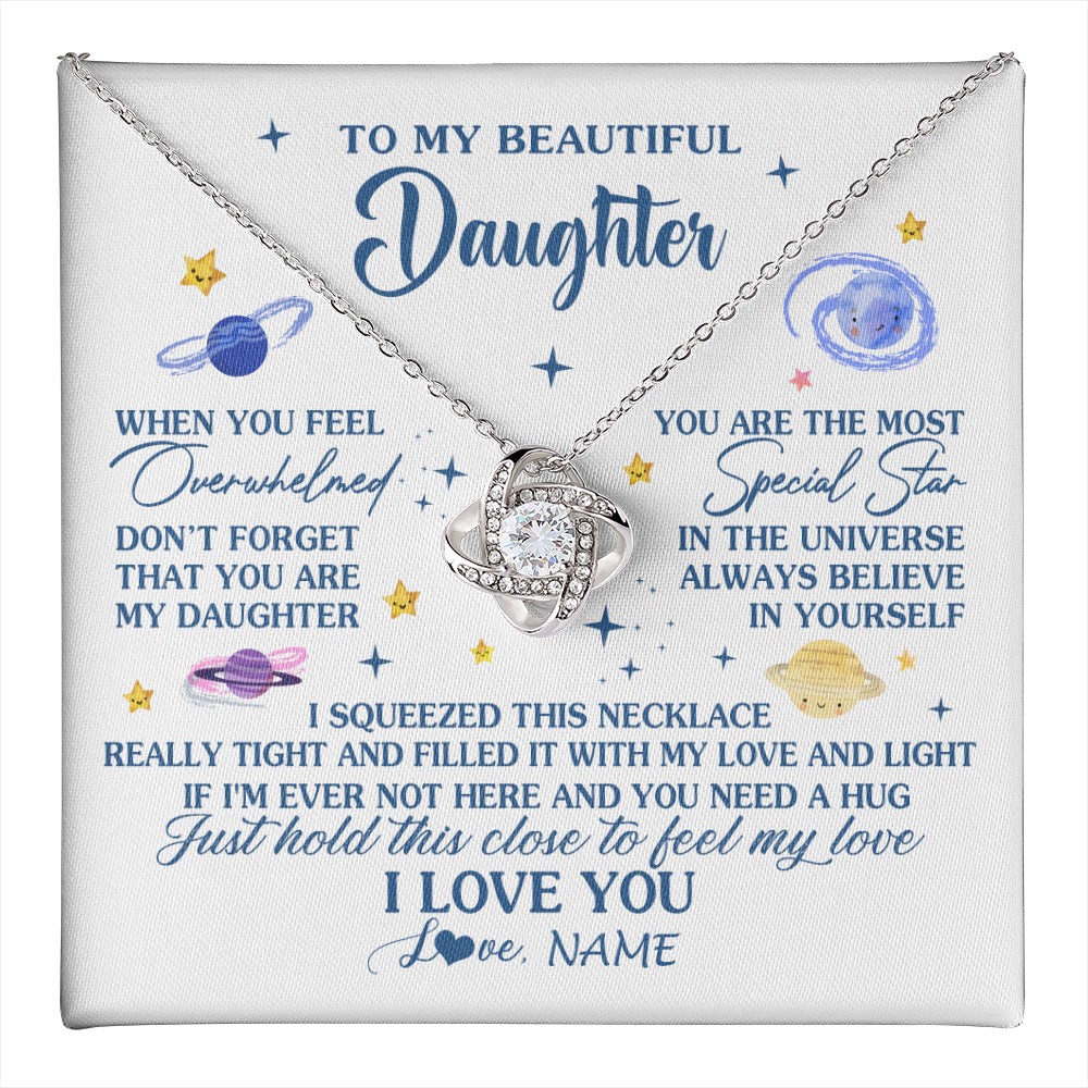 Love Knot Necklace 14K White Gold Finish | 1 | Personalized To My Beautiful Daughter Gifs From Mom Necklace Inspirational Daughter Birthday Jewelry Graduation Christmas Customized Gift Box Message Card | teecentury