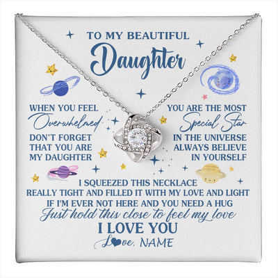 Love Knot Necklace 14K White Gold Finish | 1 | Personalized To My Beautiful Daughter Gifs From Mom Necklace Inspirational Daughter Birthday Jewelry Graduation Christmas Customized Gift Box Message Card | teecentury