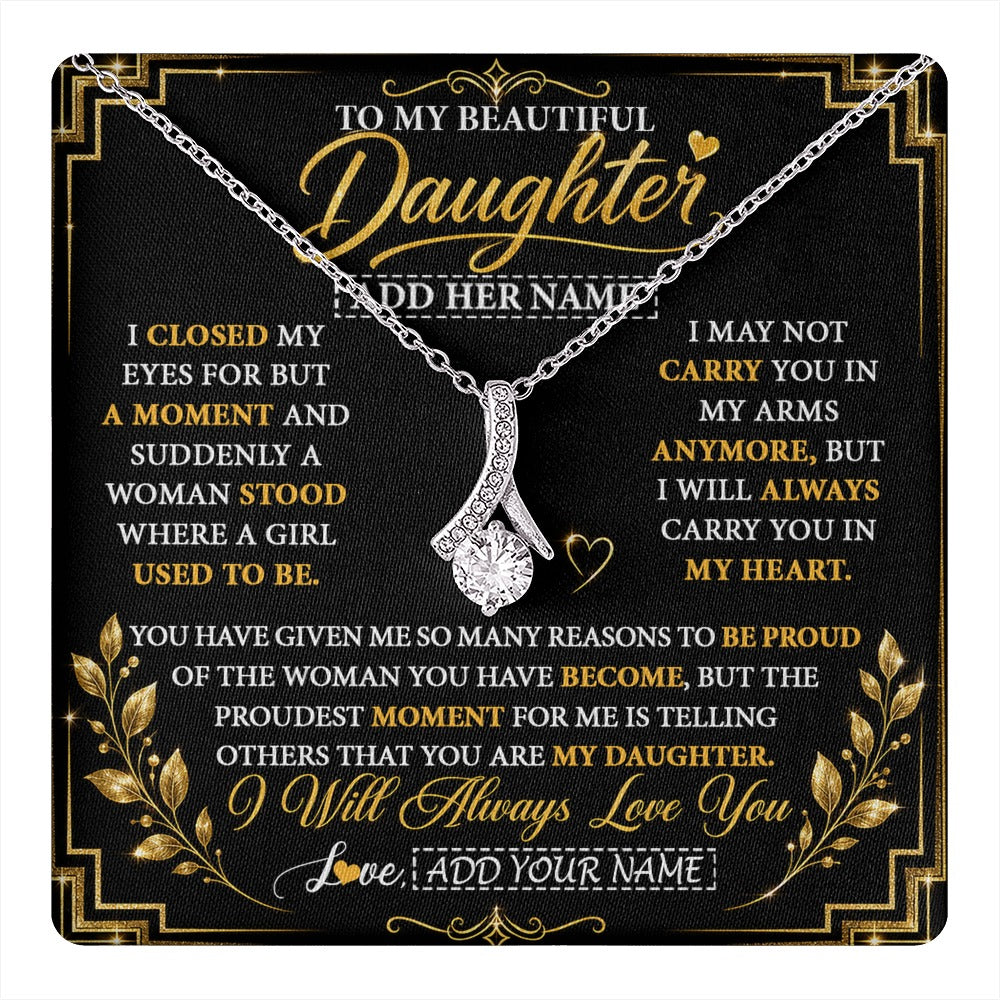 Alluring Beauty Necklace 14K White Gold Finish | 1 | Personalized To My Beautiful Daughter Gifts From Mom Dad Pendant Necklace I Close My Eyes Daughter Birthday Gifts Christmas Graduation Gift Box Message Card | https://teecentury.