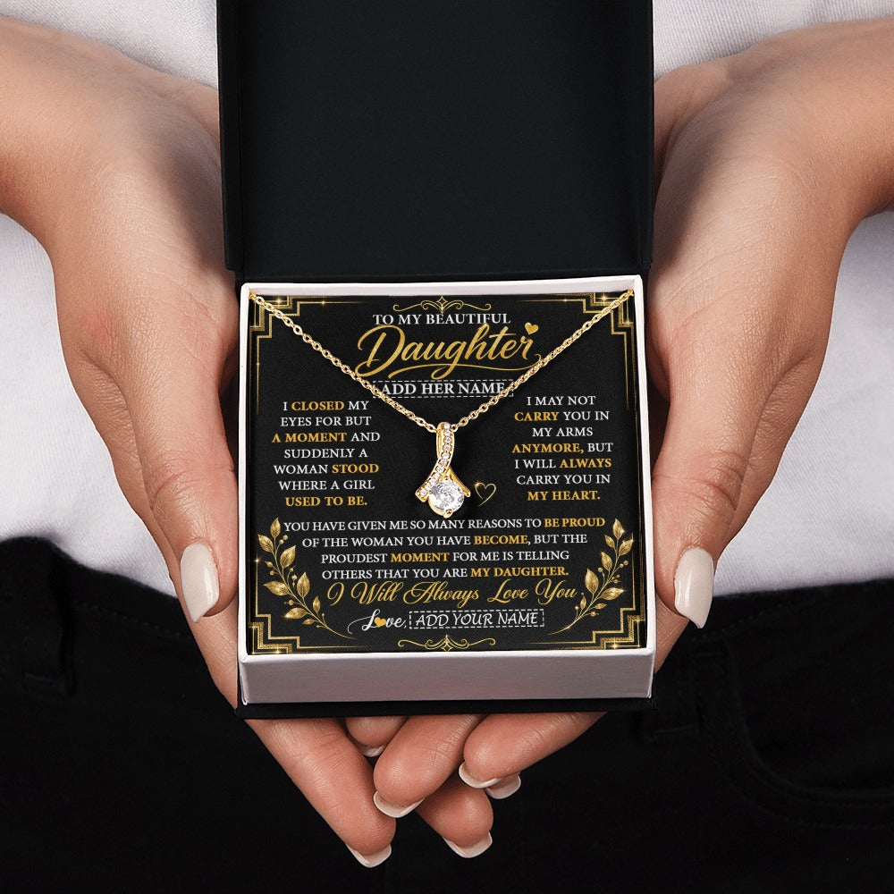 Alluring Beauty Necklace 18K Yellow Gold Finish | 2 | Personalized To My Beautiful Daughter Gifts From Mom Dad Pendant Necklace I Close My Eyes Daughter Birthday Gifts Christmas Graduation Gift Box Message Card | https://teecentury.