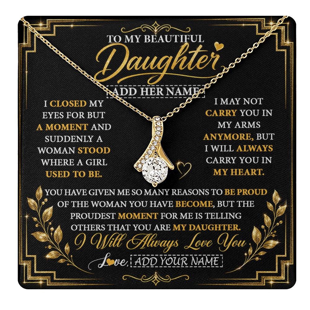 Alluring Beauty Necklace 18K Yellow Gold Finish | 1 | Personalized To My Beautiful Daughter Gifts From Mom Dad Pendant Necklace I Close My Eyes Daughter Birthday Gifts Christmas Graduation Gift Box Message Card | https://teecentury.