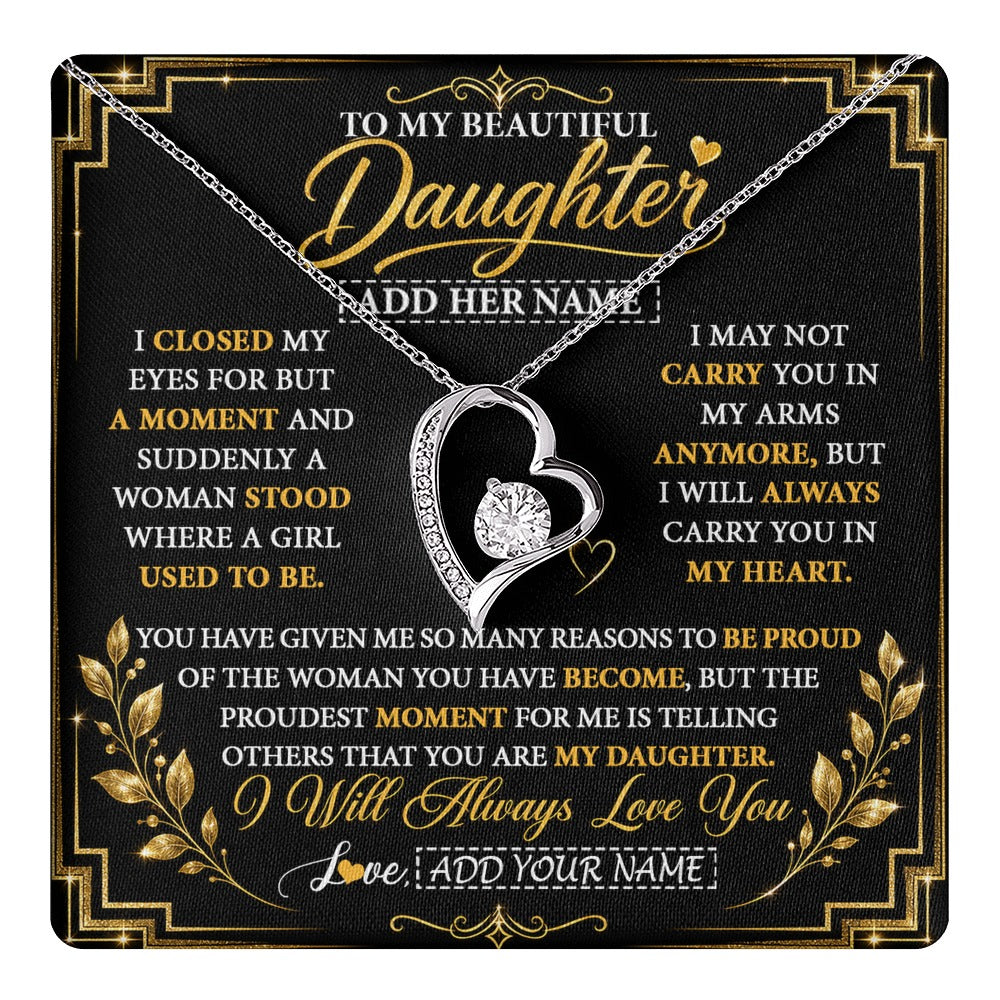 Forever Love Necklace 14K White Gold Finish | 1 | Personalized To My Beautiful Daughter Gifts From Mom Dad Pendant Necklace I Close My Eyes Daughter Birthday Gifts Christmas Graduation Gift Box Message Card | https://teecentury.