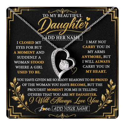 Forever Love Necklace 14K White Gold Finish | 1 | Personalized To My Beautiful Daughter Gifts From Mom Dad Pendant Necklace I Close My Eyes Daughter Birthday Gifts Christmas Graduation Gift Box Message Card | https://teecentury.